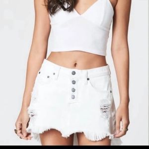 White distressed high low Carmar jean mini skirt size 25.